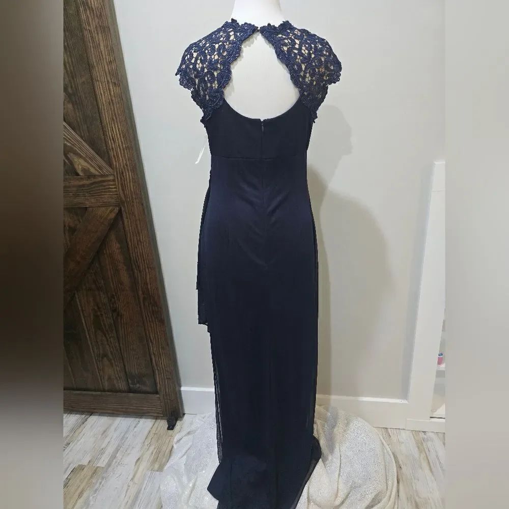 Alex Evenings Lace Ruffle Column Gown Nwt Size 10 Navy Blue — image 5 of 6